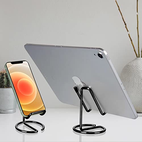 RXU Cell Phone Stand for Desk,Cute Metal Black Cell Phone Stand Holder Desk Accessories,Compatible with All Mobile Phones,iPhone,Switch,iPad
