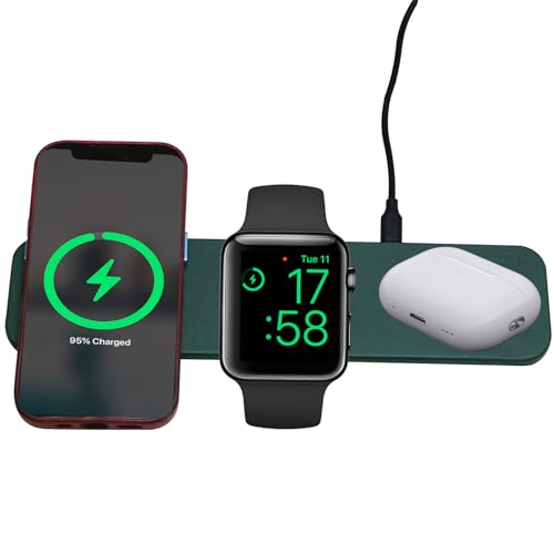 3 in 1 Wireless Charger Compatible with Apple Watch/Earbuds/Smart Phone, Wireless Charging Pad for iPhone 12 13 14 15 Pro Max, iWatch, Airpods (Green) - color: Green