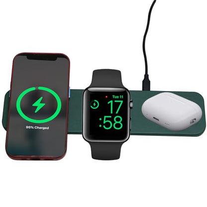 3 in 1 Wireless Charger Compatible with Apple Watch/Earbuds/Smart Phone, Wireless Charging Pad for iPhone 12 13 14 15 Pro Max, iWatch, Airpods (Green) - color: Green