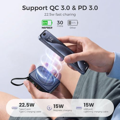 10000mAh Portable Charger Power Bank Built in Cables&Wall Plug - color: Deep Blue