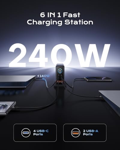 240W USB C Charger Block,ASOMETECH 6 Ports USB Charging Station