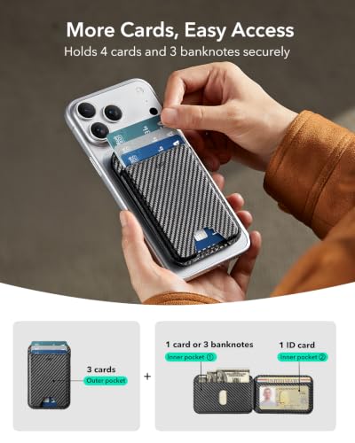 ESR for MagSafe Wallet with Adjustable Stand, 5 Card Holder | RFID Blocking, MagSafe Ring Included, Magnetic Wallet for iPhone 17 17e 16 15 14 13 12, Selected Samsung, Black Carbon Fiber - color: Black Carbon Fiber