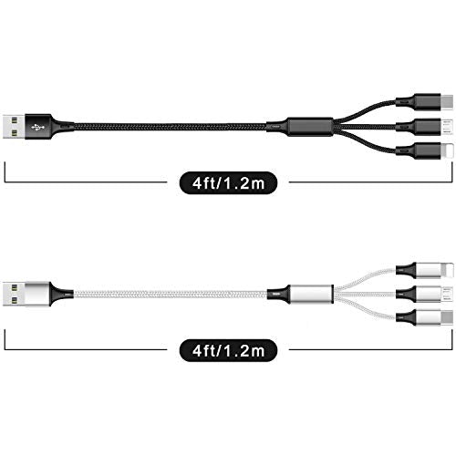 Multi USB Charging Cable 2Pack 4FT, 3 in 1 Charger Cord Universal Charger - color: 4FT/1.2M Sliver+Black