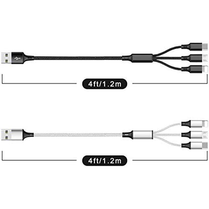 Travel Essentials Multi USB Charging Cable 3A, (2Pack 6.6FT) Charging Cable - color: 6.6FT/2M Sliver+Black