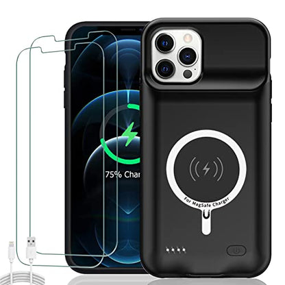 Battery Case for iPhone 12 Pro Max, Upgraded 12000mAh Rechargeable Portable Extended Battery Pack Supported Qi Wireless Charging Case Compatible with iPhone 12 Pro Max (6.7 inch) Charger Case (Black) - size: iPhone 12 Pro Max(6.7 inch)