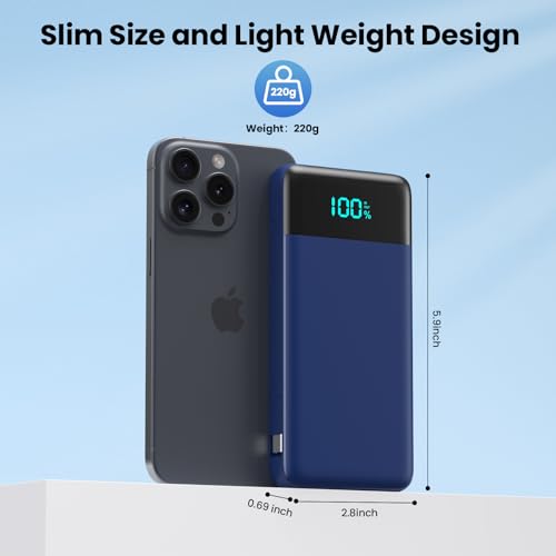 Portable Charger for iPhone with Built in Cables and Wall Plug,Upgraded 13800mAh Fast Charging USB C Power Bank,4 Outputs Travel Essential Battery Pack Compatible with iPhone 17/16/15/14,Galaxy-Blue - color: Dark Blue