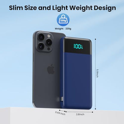 Portable Charger for iPhone with Built in Cables and Wall Plug,Upgraded 13800mAh Fast Charging USB C Power Bank,4 Outputs Travel Essential Battery Pack Compatible with iPhone 17/16/15/14,Galaxy-Blue - color: Dark Blue