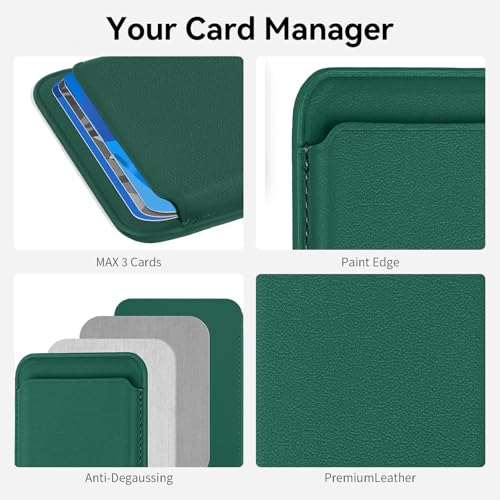 Magnetic Wallet Cell Phone Card Holder for Phone Case with Mag-Safe | Stronger Magnetic RFID Leather Phone Wallet Stick on Series of iPhone 17/16/15/14/13/12 and Pro/Promax, Emerald - color: Emerald, size: 1 Pack