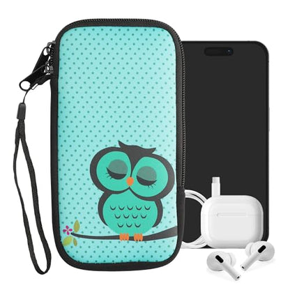 kwmobile Neoprene Sleeve for Smartphone Size XXL - 7" - Shock Absorbing Pouch Case - Protective Phone Bag - Sleeping Owl Turquoise/Brown/Mint - style: Sleeping Owl 37-05-71