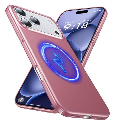 GRECAZO Magnetic Ultra Thin Frosted Designed for iPhone 17 Pro Phone Case 6.3 inch(2025) Slim Minimalist Lightweight Matte Hard PC Compatible with MagSafe Cover Protective Bumper Case-Dawn Pink - color: Dawn Pink, size: iPhone 17 Pro
