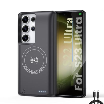 Charging Phone case for Samsung Galaxy S23 Ultra/Galaxy S22 Ultra Battery Case, Real 10000mAh Portable Power Bank with Magnetic Wireless Charging Black - size: Galaxy S23 Ultra/S22 Ultra
