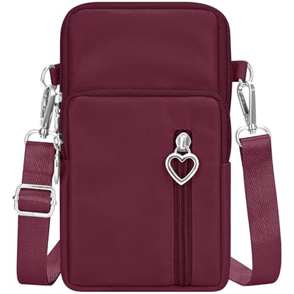 YINHEXI Small Crossbody Bags for Women Trendy, Mini Triple Compartment Cell Phone Crossbody Wallet Purses - color: Burgundy Red-2