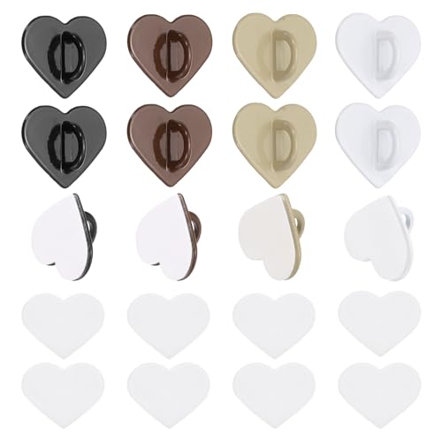 MECCANIXITY 12 Pcs Heart Phone Charm Hook, Adhesive Cell Phone Charm Holder Metal Finger Grip Loop for DIY Case Pad Tablet, Light Brown/Brown/White/Black - color: Light Brown/Brown/White/Black