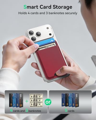 for MagSafe Wallet with Stand, 5 Card Holder, Slim Leather Magnetic Wallet for iPhone 17/16/15/14/13/12 Pro Max Plus Air Series, 3 Card Slots & 1 Cash Slot,WineRed - color: WineRed