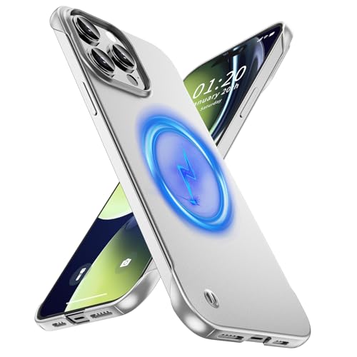 GRECAZO Magnetic Frosted Frameless Case for iPhone 14 Pro Max, Silvery | Compatible with MagSafe, Metallic Finish, Hard PC Cover, Ultra Thin Lightweight Minimalist Borderless, Slim Fit, 6.7-Inch - color: Silvery, size: iPhone 14 Pro Max