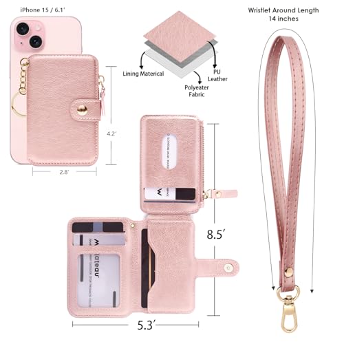 M-Plateau RFID Blocking Keychain Wallet With Leather Wrist Strap | Keychain Wristlet, Womens Card Holder with Zipper Coin Pocket and ID Window (Pink) - color: Pink