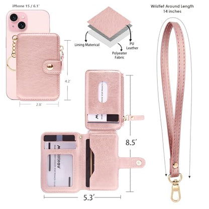 M-Plateau RFID Blocking Keychain Wallet With Leather Wrist Strap | Keychain Wristlet, Womens Card Holder with Zipper Coin Pocket and ID Window (Pink) - color: Pink