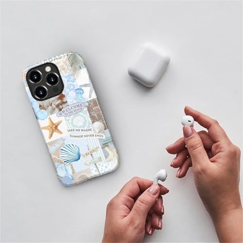 Case Compatible with iPhone 15 Pro Max, Cute Dual Layer Hybrid Phone Cover, Military Grade Drop Protection, Aesthetic Shockproof Phone Case for Women Girls, Boho Beach Summer Collage - color: Boho Beach Summer Collage, size: Iphone 15 Pro Max