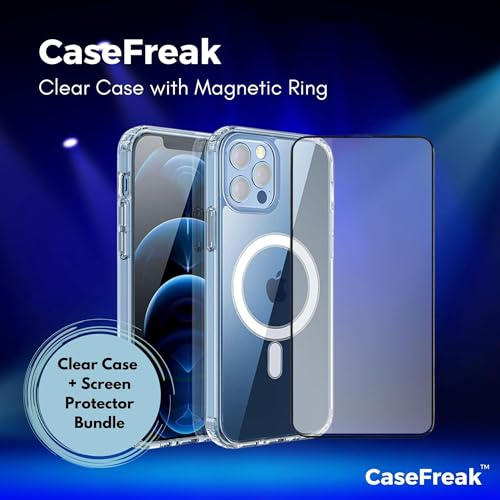 i12pm Bundle Clear Case & Screen Protector, Mag-Safe Compatible with Magnetic Built, Shockproof Full Body Protection, Drop Proof, Non-Yellowing, Anti Fingerprint for iPhone 12 Pro Max (6.5")