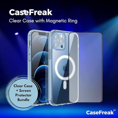 i12pm Bundle Clear Case & Screen Protector, Mag-Safe Compatible with Magnetic Built, Shockproof Full Body Protection, Drop Proof, Non-Yellowing, Anti Fingerprint for iPhone 12 Pro Max (6.5")