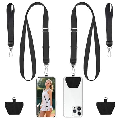 takyu Phone Lanyard, 2 Pack Adjustable Anti-Drop Neck/Wrist Strap with 2 Pcs Tether Patches, Secure Hands-Free Compatible for iPhone Samsung Perfect for Nurses, Teachers, Travel, Hiking Black - color: Black + Black