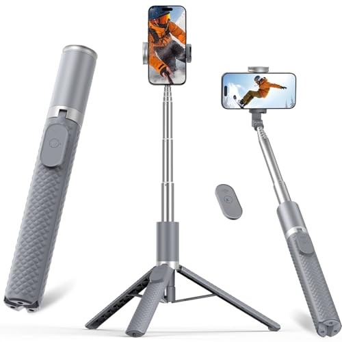 Tripod for iPhone, Selfie Stick with Remote, Stable & Durable Phone Tripod - color: Grey