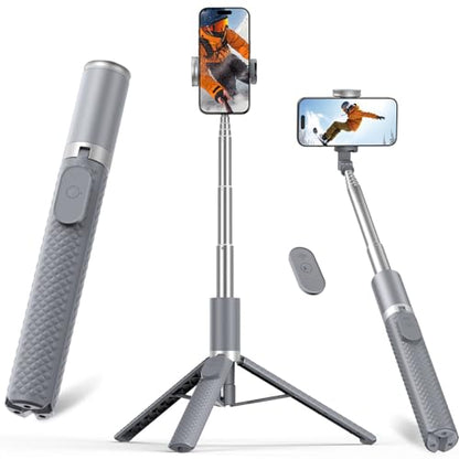 Tripod for iPhone, Selfie Stick with Remote, Stable & Durable Phone Tripod - color: Grey