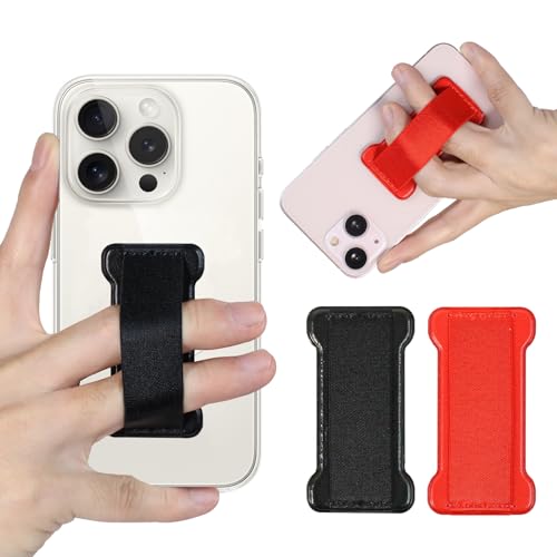 Phone Grip Strap Holder for Hand, Universal Finger Strap Phone Holder, Finger Loop Selfie Grip Compatible with Most Smartphones (Black Red) - 2Pack - color: Black Red