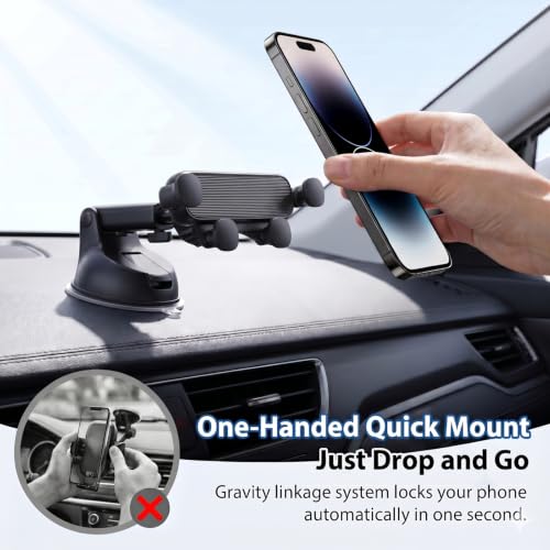 Car Phone Holder, Ultra-Durable Metal Cellphone Holder, 360° Rotation Cell Phone Car Mount, Suction Cup Auto Cellphone Mount, Universal for Most Smartphone (Black) - color: Black