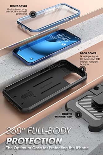 SUPCASE for iPhone 14 Case with Stand & Belt-Clip (Unicorn Beetle Pro), [Built-in Screen Protector] [Military-Grade Drop Protection] Heavy Duty Rugged Phone Case for iPhone 14 / iPhone 13, Blue | Built-in Kickstand, 360° Rotating Belt Clip, Full-Body Rugg