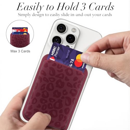 Svanove Leopard Magnetic Phone Wallet Compatible with Magsafe Wallet for Women, Cheetah Print ID Credit Card Holder Wallets for iPhone 17/16/15/14/13/12 Series, Cute Slim Leather Wallets, Burgundy - color: Burgundy