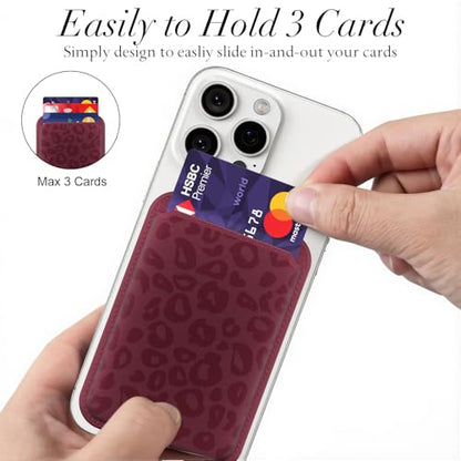 Svanove Leopard Magnetic Phone Wallet Compatible with Magsafe Wallet for Women, Cheetah Print ID Credit Card Holder Wallets for iPhone 17/16/15/14/13/12 Series, Cute Slim Leather Wallets, Burgundy - color: Burgundy