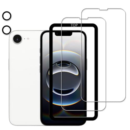2+2 Pack Alignment Frame Designed Tempered Glass Film For iPhone 17e / 16e Screen Protector 2-Pack with Camera Lens Protector 2-Pack