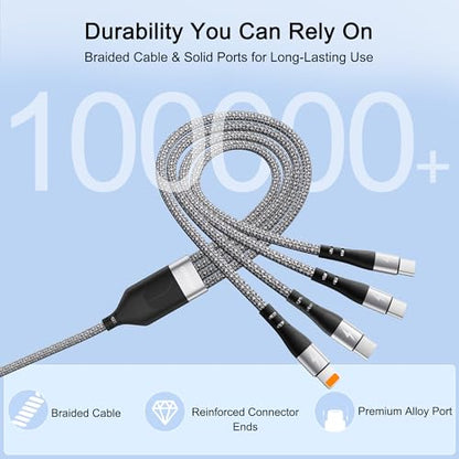 SIQIWO 4 in 1 Multi Charger Cable, 2 Pack/ 4FT/ 3A Fast Charging Cord