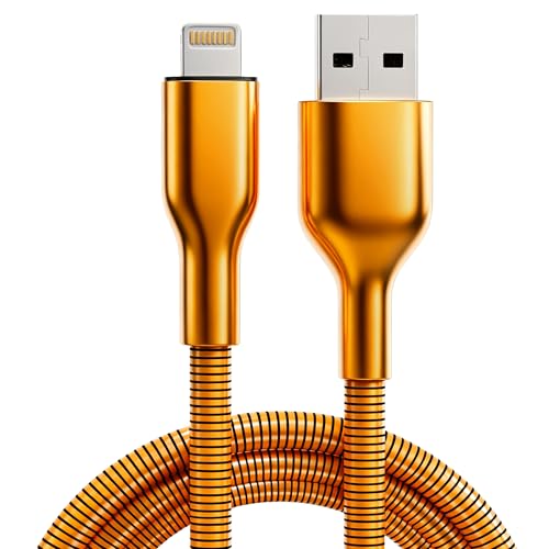 6.6FT Chew Proof USB to Lightning Cable, Pet Proof iPhone Charging Cord, MFi Certified Fast Charging Lightning Cable, Metal Braided iPhone Charger Cable for iPhone 14/13/12/11/XS/XR, Orange