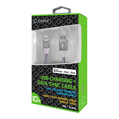 Cellet Heavy-Duty Nylon Braided Lightning Cable – 10FT (Apple MFi Certified)
