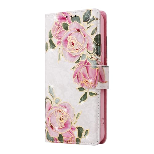 UEEBAI Wallet Case for Samsung Galaxy S23 5G, PU Leather Phone Case Kickstand RFID Blocking Flip Case Card Slots Wrist Strap Relief Engraved Pattern Magnetic Closure Flower Folio Case, White Rose - color: White Rose, size: Samsung Galaxy S23 5G