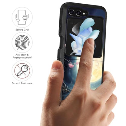 for Samsung Galaxy Z Flip 5 Case, Heavy Duty Dual Layer Hybrid Military Grade Shockproof Drop Folding Protective Cover for Samsung Galaxy Z Flip 5 5G 2023 - Cat Under The Moon - color: Cat Under The Moon-1