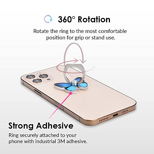 VELVET CAVIAR Cell Phone Ring Holder - Finger Ring & Stand - Improves Phone Grip Compatible with iPhone, Galaxy, Most Smartphones (Blue Butterfly) - color: Blue Butterfly
