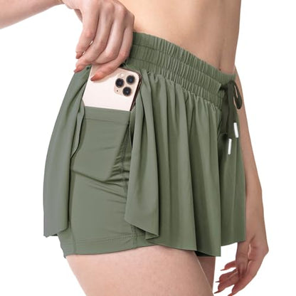 YLDUJ AMUM Womens Flowy Shorts with Pockets - color: Army Green, size: Medium