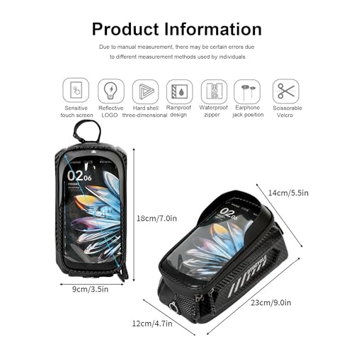 Bike Phone Bag, Waterproof, Top Tube Pouch, Touchscreen, Fits 6.5" Phone | Bike Phone Bag, Waterproof, Top Tube Pouch, Touchscreen window, Fits 6.5" Phone - color: 1.5L Black