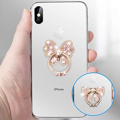 Finger Ring Stand Grip,2 Pack Luxury Glitter Diamond Universal Metal Kickstand for iPhone 16/15/14/13 Pro Max, Galaxy S24/S23/S22 Ultra, Finger Ring Grip Holder for All Smartphone, Pink/Bowknot