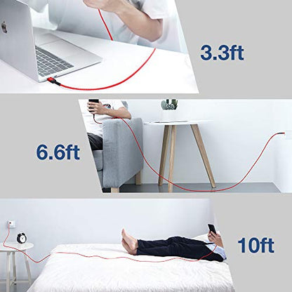 JSAUX USB to USB C Cable, USB C Cable for iPhone 17, 3-Pack (10+6.6+3.3FT) - color: Red, size: 3.3ft+6.6ft+10ft