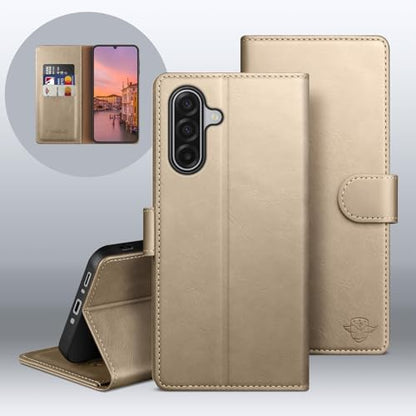 Wallet Case for Samsung Galaxy A17 5G, Golden | RFID-Blocking Card Holder, Kickstand, Magnetic Closure, PU Leather Folio Flip Cover, Protective Women Men Cases - color: Golden, size: SamsungGalaxy A17