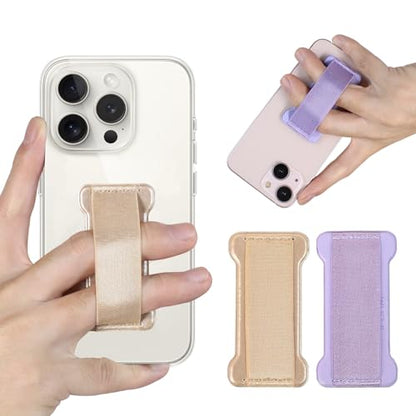 Phone Grip Holder for Hand, Universal Finger Strap Phone Holder, Finger Selfie Grip Compatible with Most Smartphones (Gold Purple) - 2Pack - color: Gold+Purple