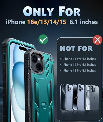 FNTCASE for iPhone 15/14/13 Case, Built-in Screen Protector, Kickstand | 20FT Military-Grade Drop Protection, Anti-Slip Matte Textured, Rugged Heavy Duty Shockproof Protective Phone Cover, Green - color: Green