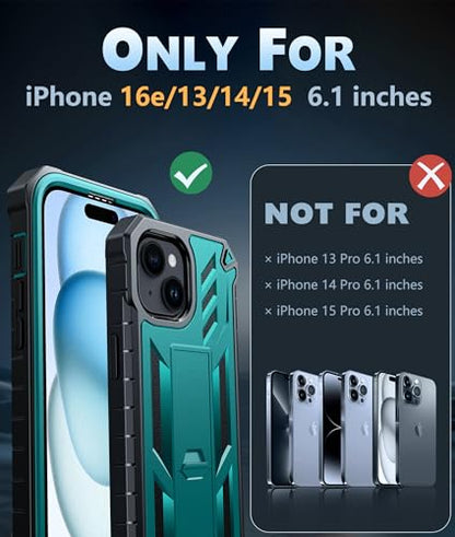 FNTCASE for iPhone 15/14/13 Case, Built-in Screen Protector, Kickstand | 20FT Military-Grade Drop Protection, Anti-Slip Matte Textured, Rugged Heavy Duty Shockproof Protective Phone Cover, Green - color: Green