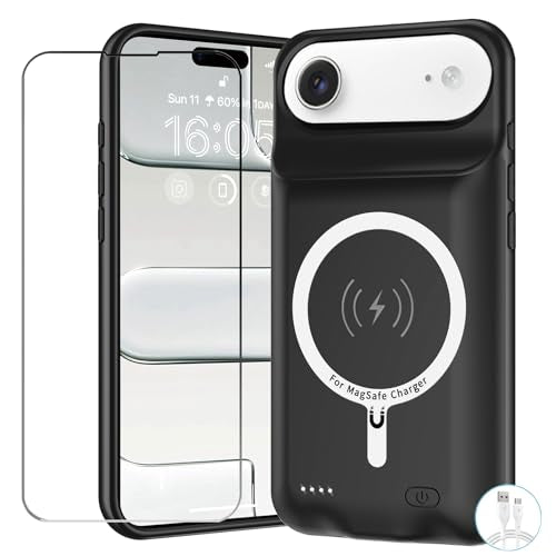 Battery Case for iPhone Air, Upgraded 12000mAh Pack Rechargeable Charger Case with Wireless Charging Compatible for iPhone Air (6.5 inch) External Battery Charging Cover (Black) - size: iPhone Air-Black