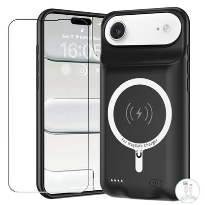 Battery Case for iPhone Air, Upgraded 12000mAh Pack Rechargeable Charger Case with Wireless Charging Compatible for iPhone Air (6.5 inch) External Battery Charging Cover (Black) - size: iPhone Air-Black