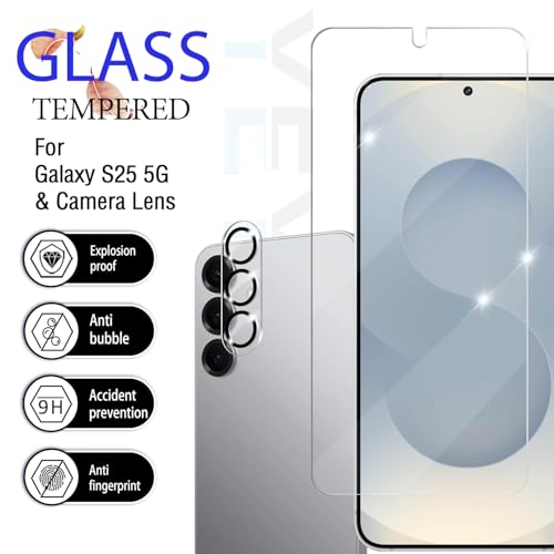 Galaxy S25 Tempered Glass Screen & Lens Protector 2+2 Pack HD Clear | [Ultrasonic Fingerprint Unlock] [Case Friendly] [Bubble-Free] - size: Galaxy S25